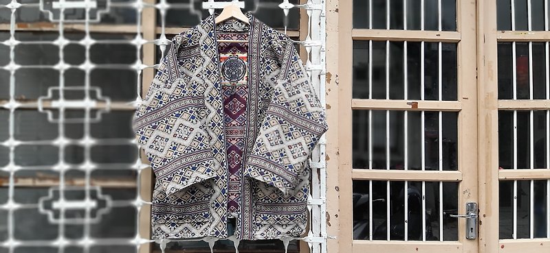 AMIN'S SHINY WORLD Class Geometric Persian Ethnic Jacquard Totem KIMONO - เสื้อโค้ทผู้ชาย - ผ้าฝ้าย/ผ้าลินิน หลากหลายสี