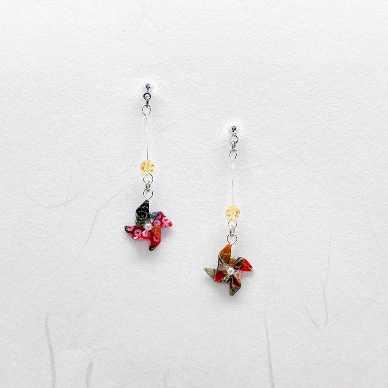 Chearrings | Origami Japanese Paper Handmade Origami Windmill Earrings | Style W002 - ต่างหู - กระดาษ สีแดง