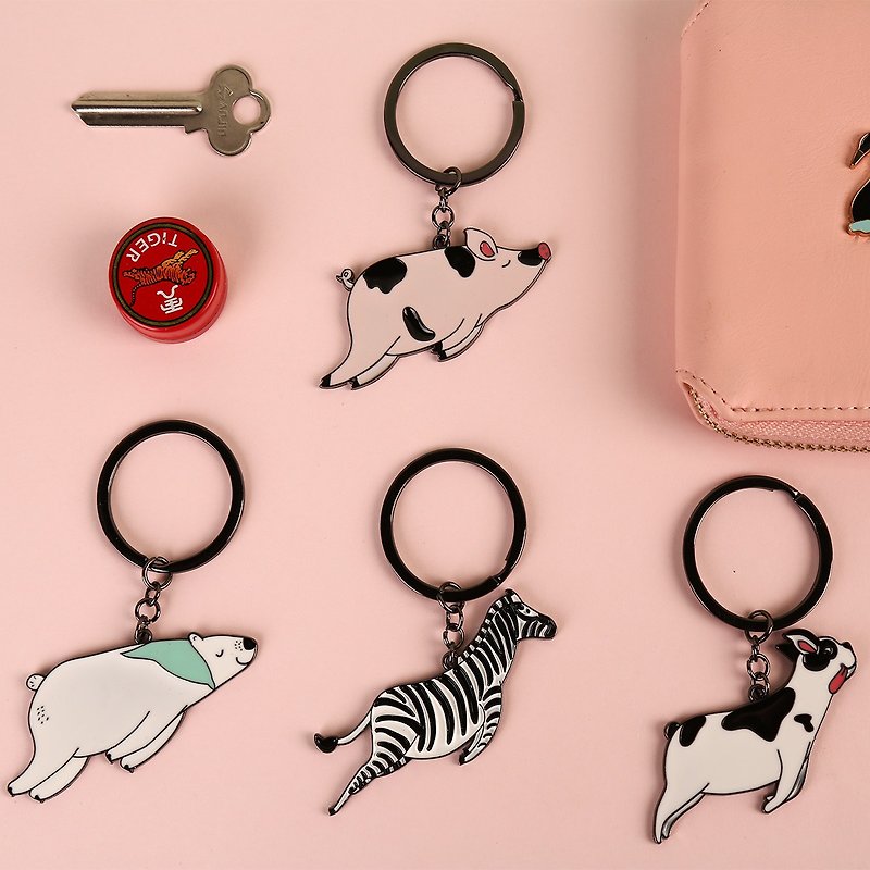 Other Metals Keychains Multicolor - Flying animal key ring creative key chain pig polar bear zebra horse fighting dog cute couple metal