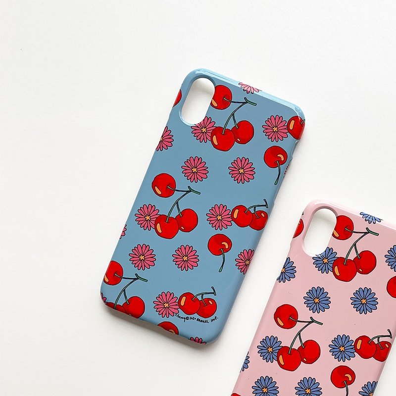 Cherry and Daisy Blue_Glossy Hard Phone Case_MagSafe - 手機殼/手機套 - 其他材質 藍色