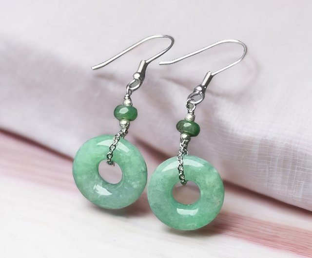 Burmese Jade Earrings - MYANMAR Grade A Natural orders Jadeite with 925 silver