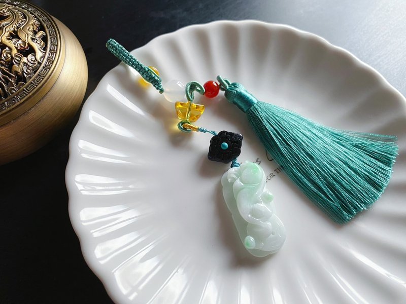 天然緬甸玉翡翠 白底青飄陽綠 荷葉魚 翡翠 禮物 天然石 包 - 吊飾/掛飾 - 玉石 綠色