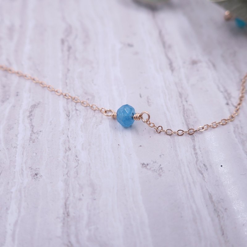 14KGF | March birth stone sea sapphire micro-stone clavicle chain - Collar Necklaces - Gemstone Blue
