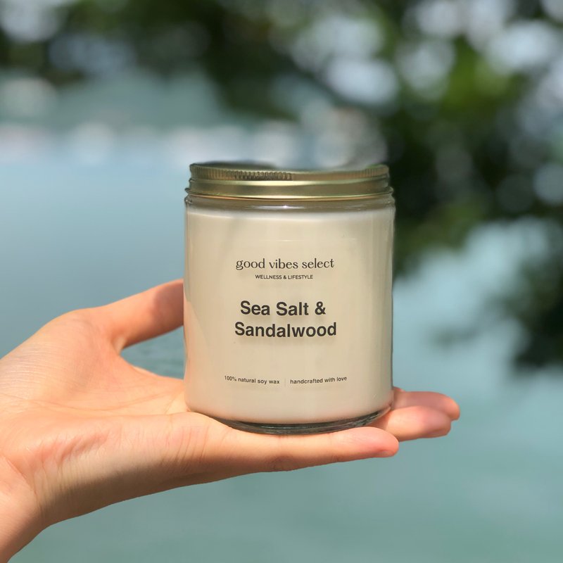 [Brings Calm] Sea Salt & Sandalwood Soy Candle Seasalt & Sage x 2 Set - เทียน/เชิงเทียน - ขี้ผึ้ง ขาว