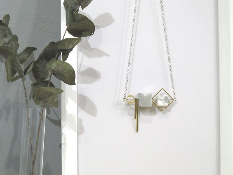 Marble Concrete x Brass Collection - Sterling silver necklace (MCB-001) - สร้อยคอ - ปูน สีเทา