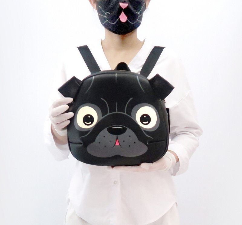 Black pug backpack,crossbody bag,hand painted bag,for animals lovers - 後背包/背包/書包 - 人造皮革 黑色
