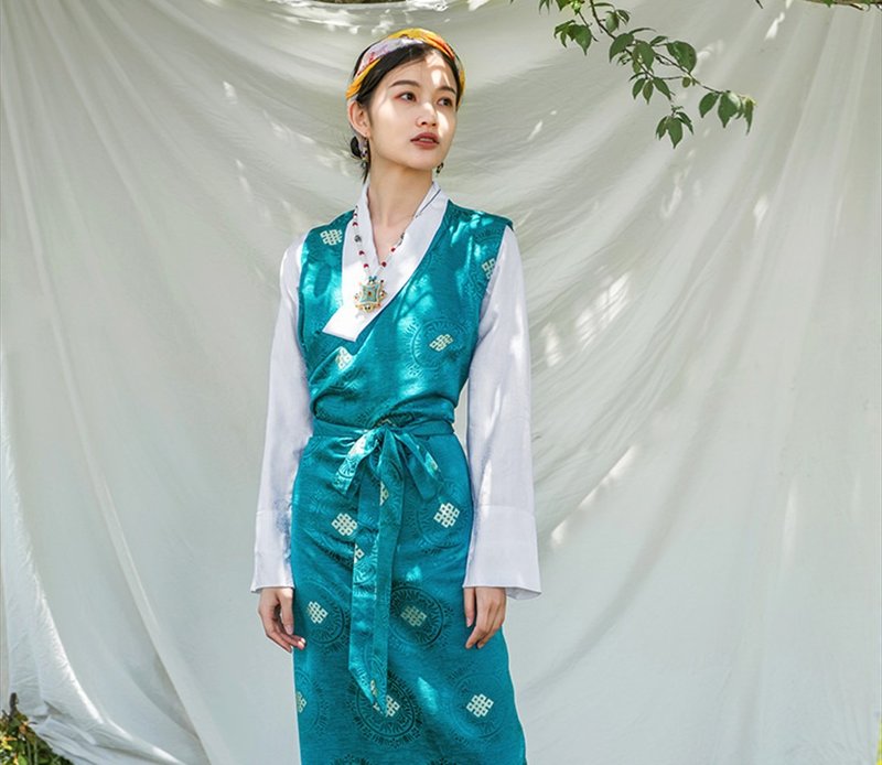 青衿 新中式復古藏服 春秋天然拉薩服 襯衣/背心裙 - 女上衣/長袖上衣 - 其他材質 藍色