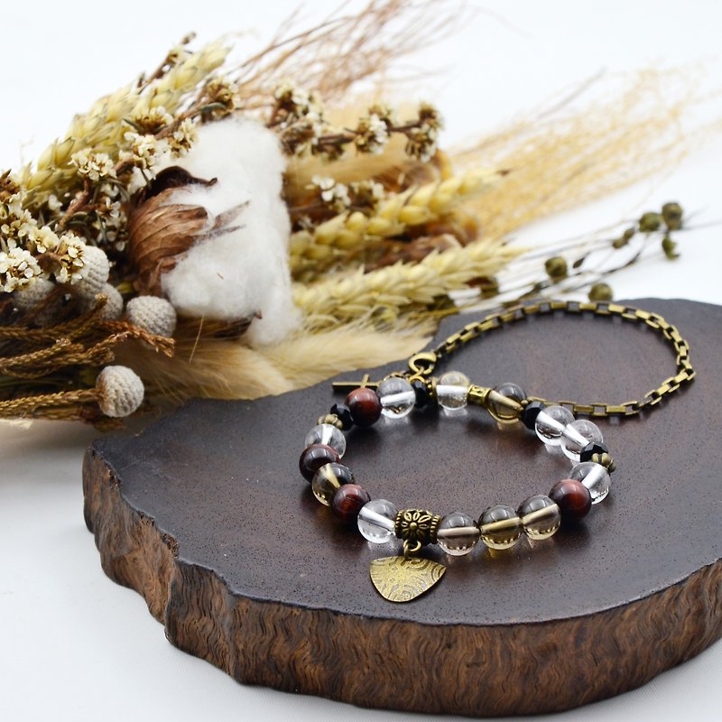Bronze words | Chajing tiger's eye black agate natural stone bracelet - สร้อยข้อมือ - เครื่องเพชรพลอย สีนำ้ตาล