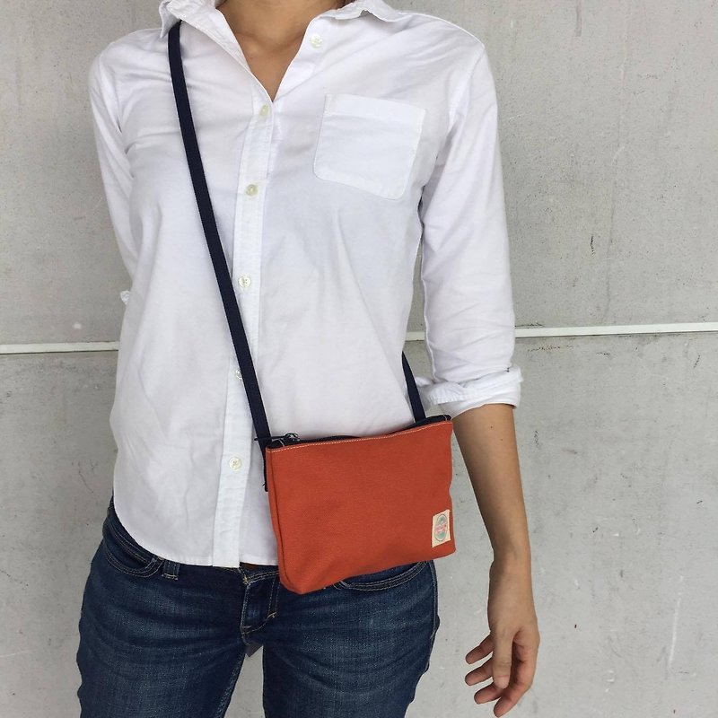 Mini Orange Shoulder Bag HB01 / handbag / daily use - กระเป๋าแมสเซนเจอร์ - ผ้าฝ้าย/ผ้าลินิน สีส้ม