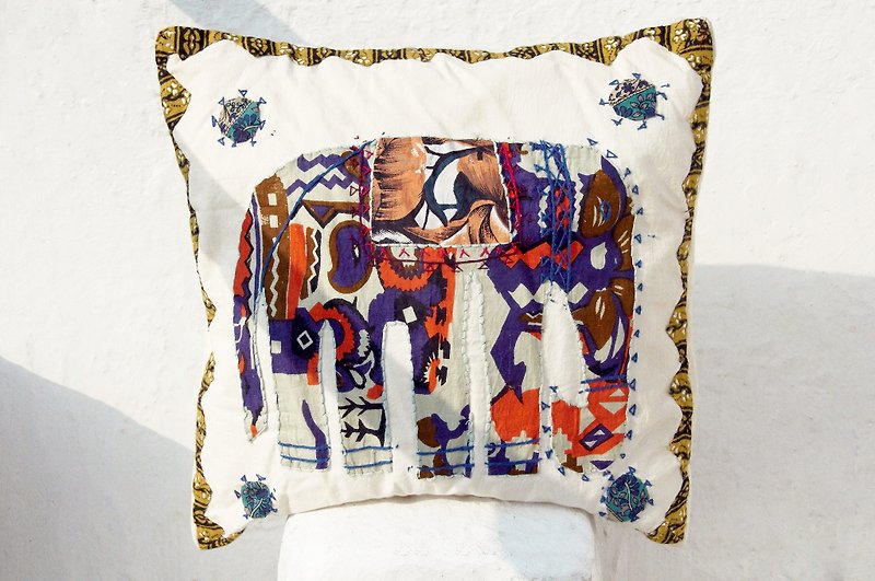 A limited edition hand-embroidered pillow cover / cotton pillow cover / pillow cover printing / Ethnic pillow cover - French style stitching fabric elephant - Pillows & Cushions - Cotton & Hemp 
