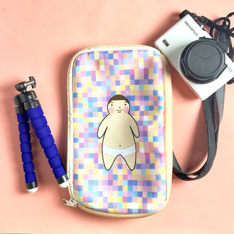 Fat Boy Lok Zipper Pouch Bag  – Pink mosaic - Drawstring Bags - Polyester Multicolor