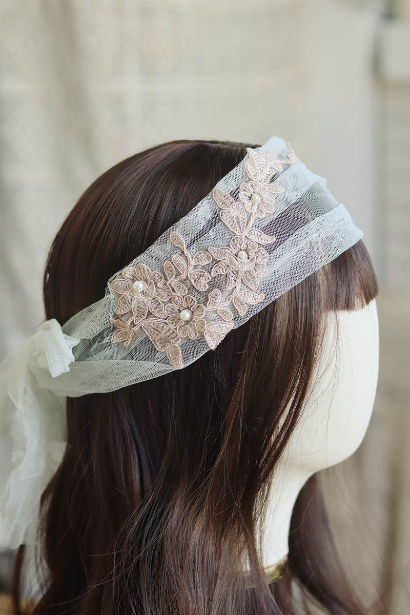 Vintage distressed hand-dyed embroidered handmade headband handmade hair accessories - เครื่องประดับผม - วัสดุอื่นๆ 