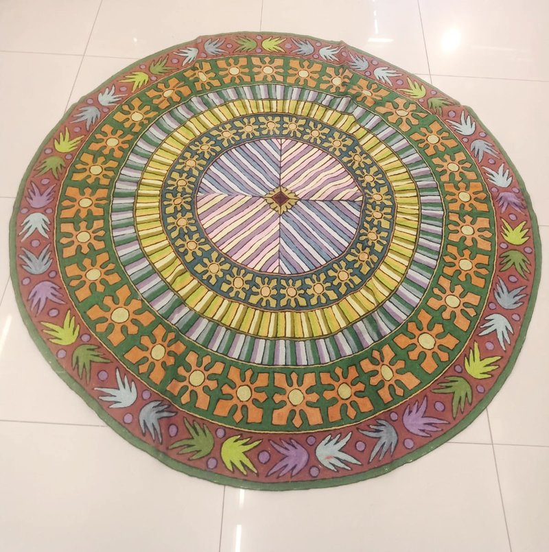 印度喀什米爾 手工刺繡 羊毛圓形地毯 152x152 — 女巫 - 地墊/地毯 - 絲．絹 紫色