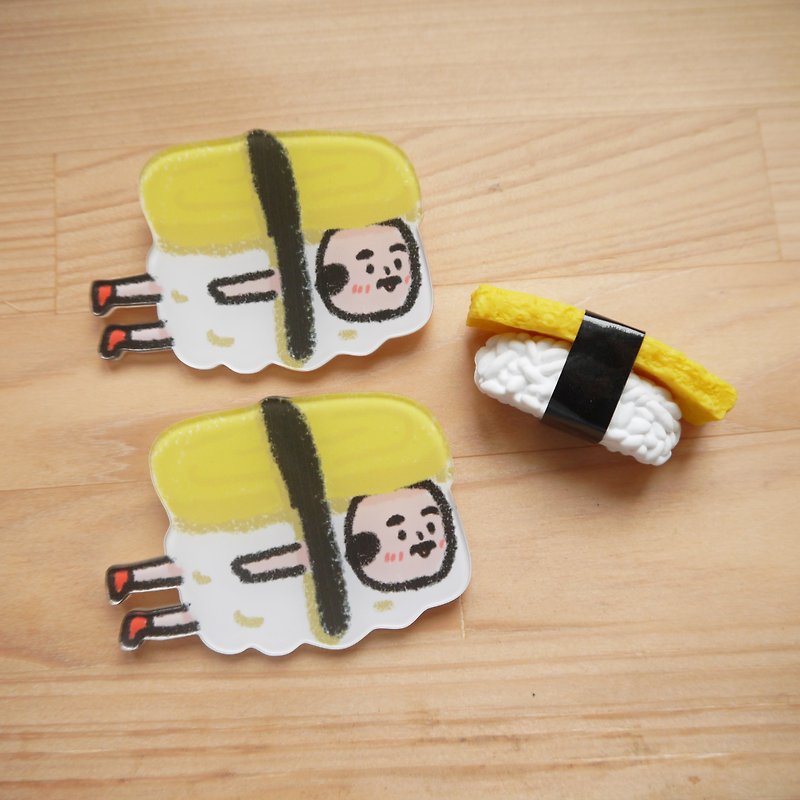 Acrylic pin / egg sushi old man - เข็มกลัด/พิน - อะคริลิค สีเหลือง