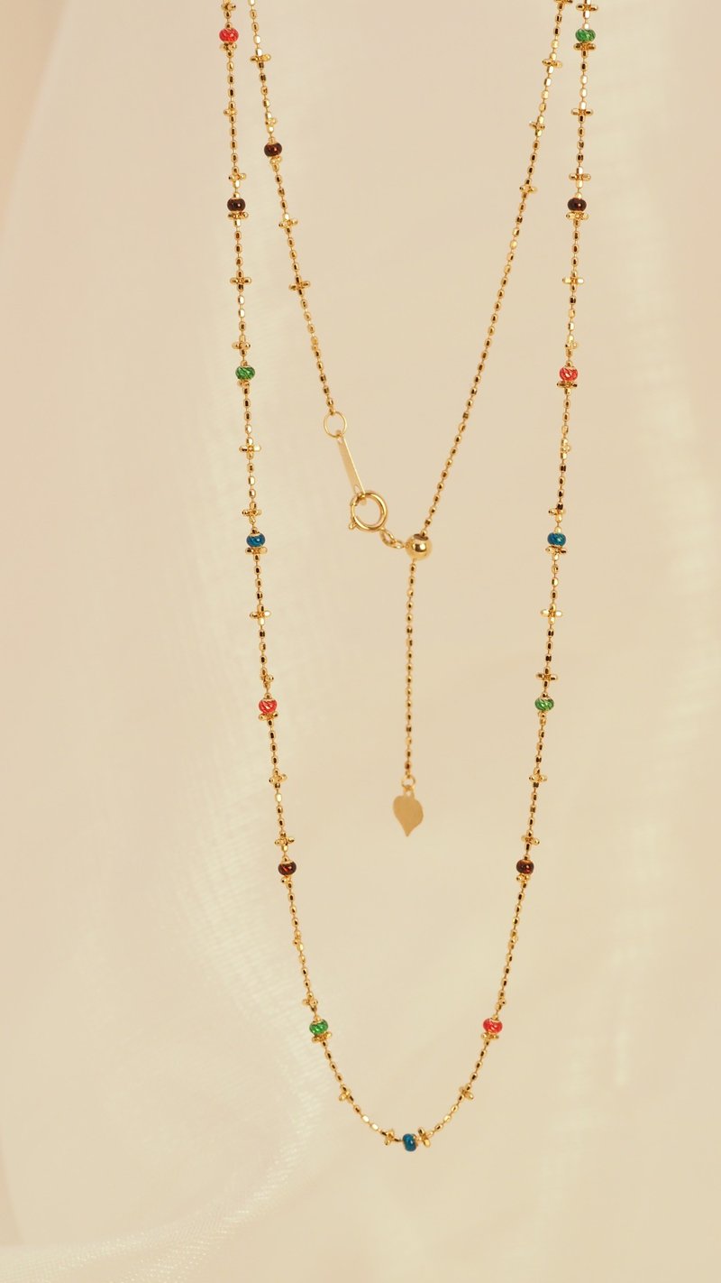 18K金彩虹琺瑯珠項鏈18K Gold The Rainbow Enamel Bead Necklace - 項鍊 - 貴金屬 