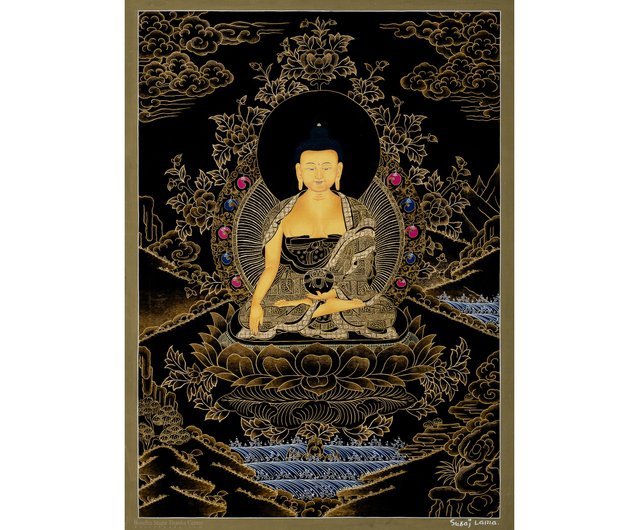 釈迦牟尼仏の仏教タンカ絵画 - ショップ Boudha Stupa Thanka Centre ウォールデコ・壁紙 - Pinkoi