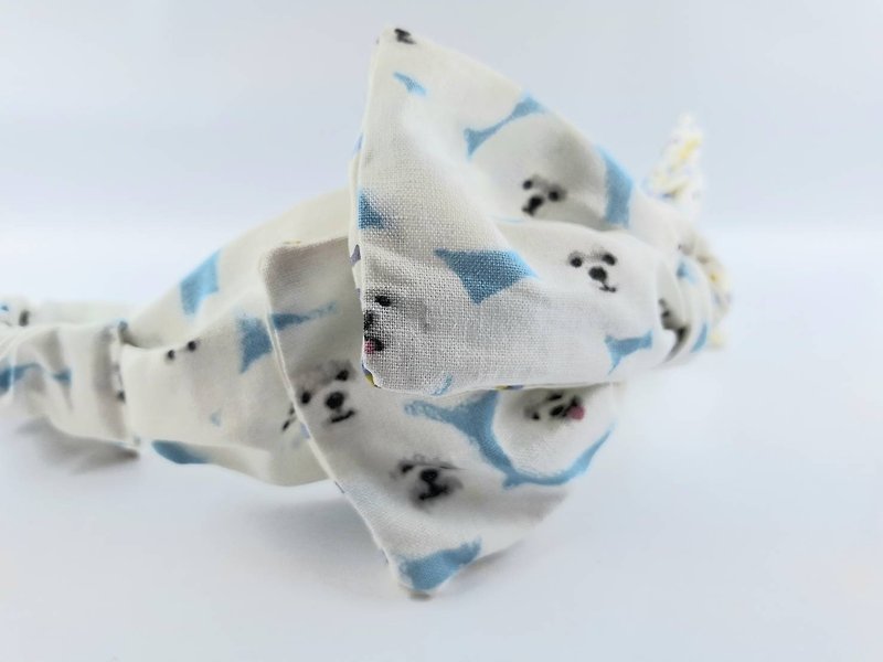 Petitbebetw Cute Bichon Frize Double-sided Dots Double-layer Bow Headband - ที่คาดผม - ผ้าฝ้าย/ผ้าลินิน สีน้ำเงิน