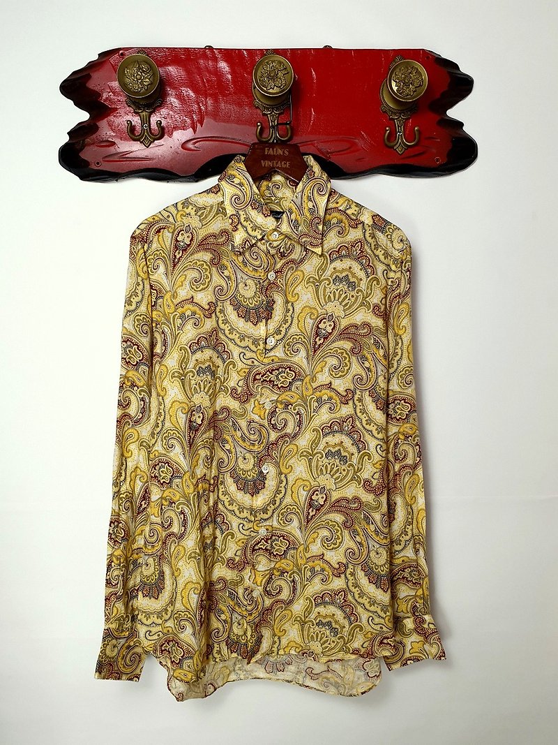 Small turtle Gege - yellow amoeba and paramecium combined with a vintage shirt - เสื้อเชิ้ตผู้ชาย - ผ้าฝ้าย/ผ้าลินิน 