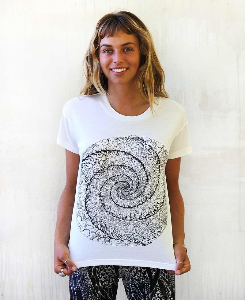 Spiral White Women's Tee Shirt - 女 T 恤 - 棉．麻 