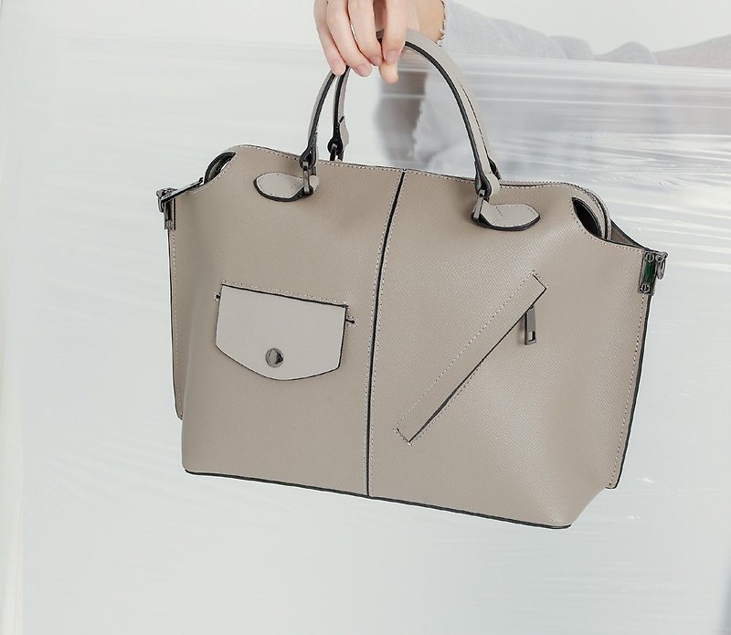 Geometric retro portable shoulder leather dual-use bag khaki - Messenger Bags & Sling Bags - Genuine Leather Khaki