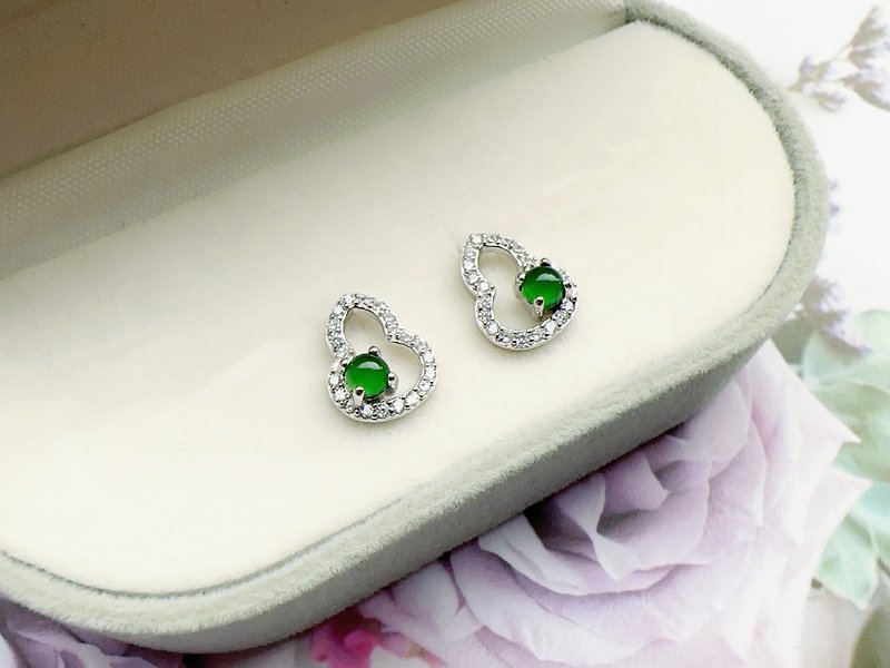 Natural A-grade jade gourd Fulu ice jade exquisite, delicate, moist and luminous sterling silver earrings - ต่างหู - เงินแท้ 