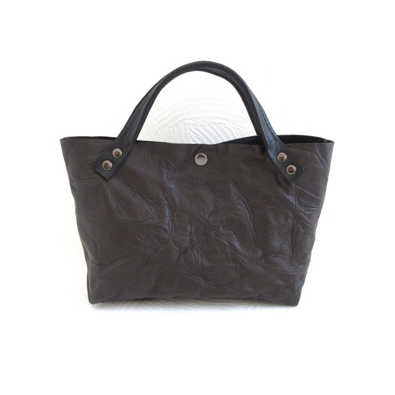 ショート丈・牛革・三角マチワ・一枚革のミニトート・ウォッシャブルブラウン・0649 - 手提包/手提袋 - 真皮 咖啡色