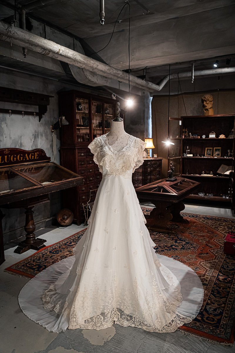 60年代精細手工收藏級別古董婚紗 - 晚裝/晚禮服  - 棉．麻 白色