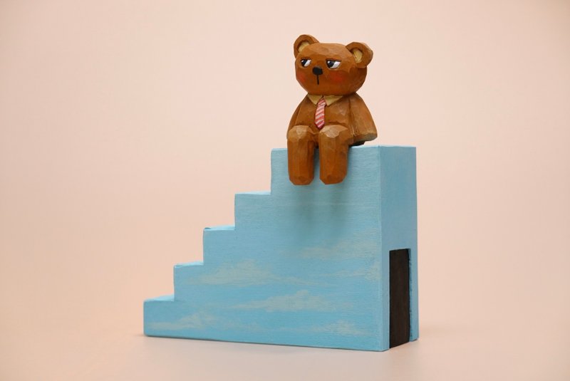 Bubu on blue sky stairs - 公仔/玩偶 - 木頭 藍色