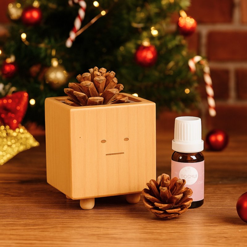 【聖誕限定・小盆獸松果擴香組】擴香座 精油 香氛 擴香 交換禮物 - 香氛/精油/擴香 - 木頭 多色