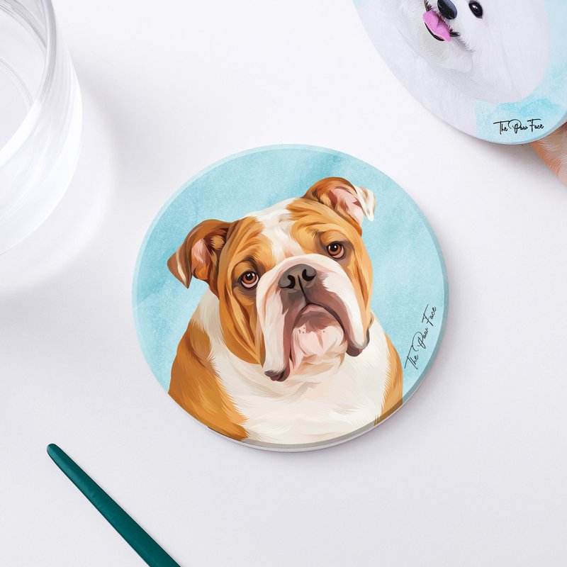 英國老虎狗 英國鬥牛犬 狗狗-圓型陶瓷吸水杯墊/動物/居家用品 - 杯墊 - 陶 