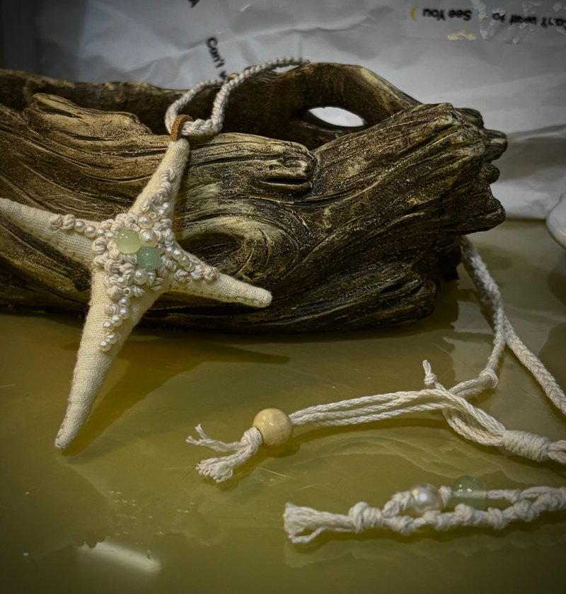 海霧系列之海星項鍊 - 長項鍊 - 棉．麻 白色