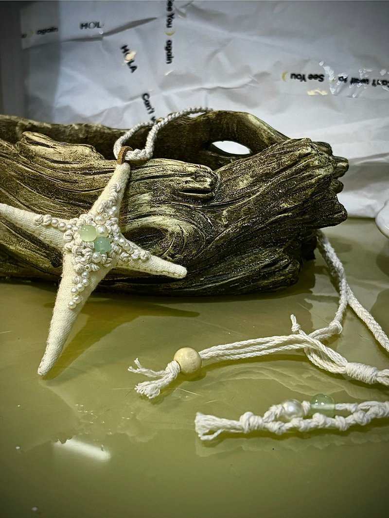 Sea Mist Series: Starfish Necklace - สร้อยคอยาว - ผ้าฝ้าย/ผ้าลินิน ขาว