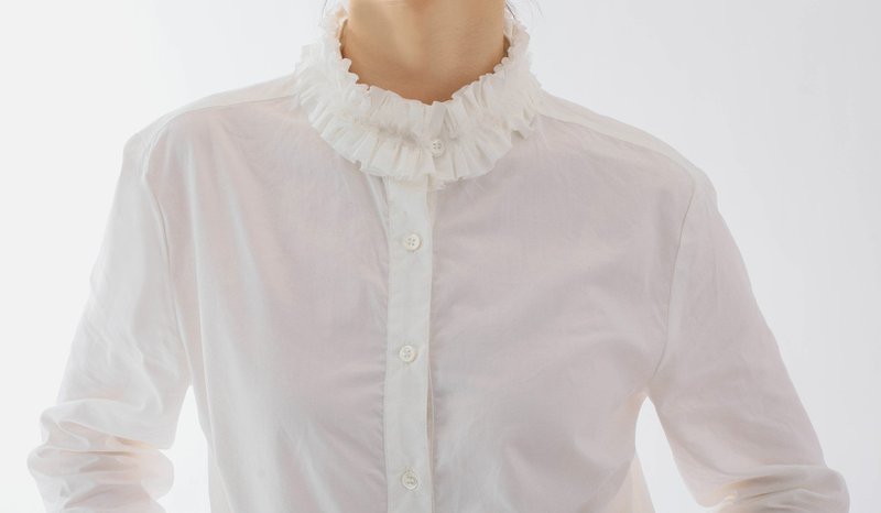 French Retro Girl Renaissance Ruff Collar Cotton Long Sleeve Shirt - เสื้อผู้หญิง - ผ้าฝ้าย/ผ้าลินิน ขาว