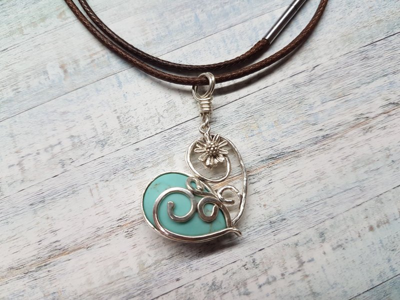 |心花開| 純銀項鍊 - 項鍊 - 純銀 藍色