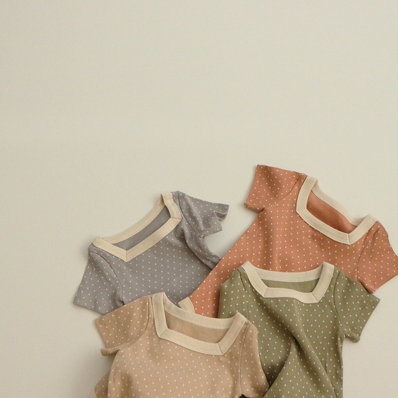 韓國小方領圓點彈力舒適嬰兒連身衣居家服 Chewing bodysuit - 包屁衣/連身衣 - 棉．麻 