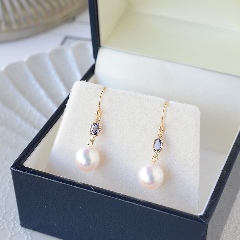 Akoya pearl and iolite earrings - Earrings & Clip-ons - Pearl 