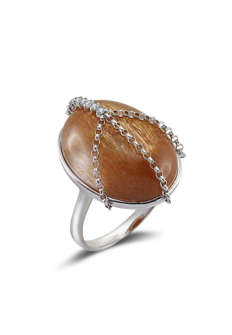 18k黃金太陽石鑽石戒指 - 戒指 - 寶石 橘色