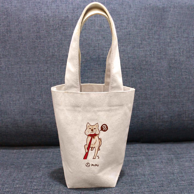 Shiba Inu-Drawstring---Taiwan-made cotton linen-Wen Chuang Shiba Inu-bag-environmental protection cup bag-fly planet - Handbags & Totes - Cotton & Hemp White