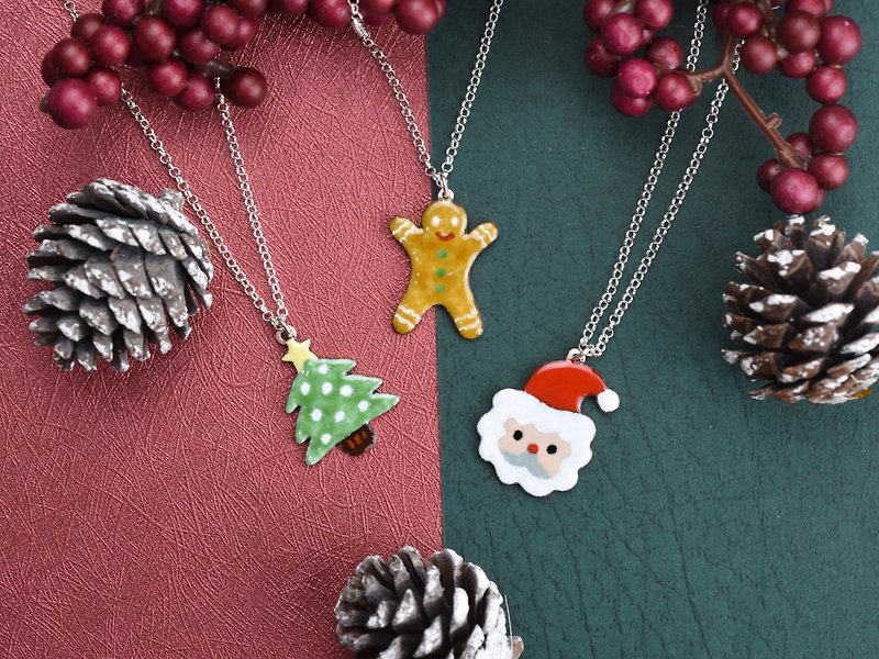 Christmas Good Q Series | Enamel Necklace Qibao Burning 925 Sterling Silver Handmade Silver Jewelry - สร้อยคอ - วัตถุเคลือบ หลากหลายสี