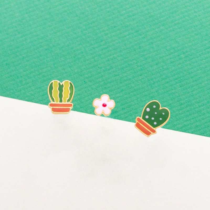 Love Cactus Story Plant Series Ear Clip-On - Earrings & Clip-ons - Enamel Green