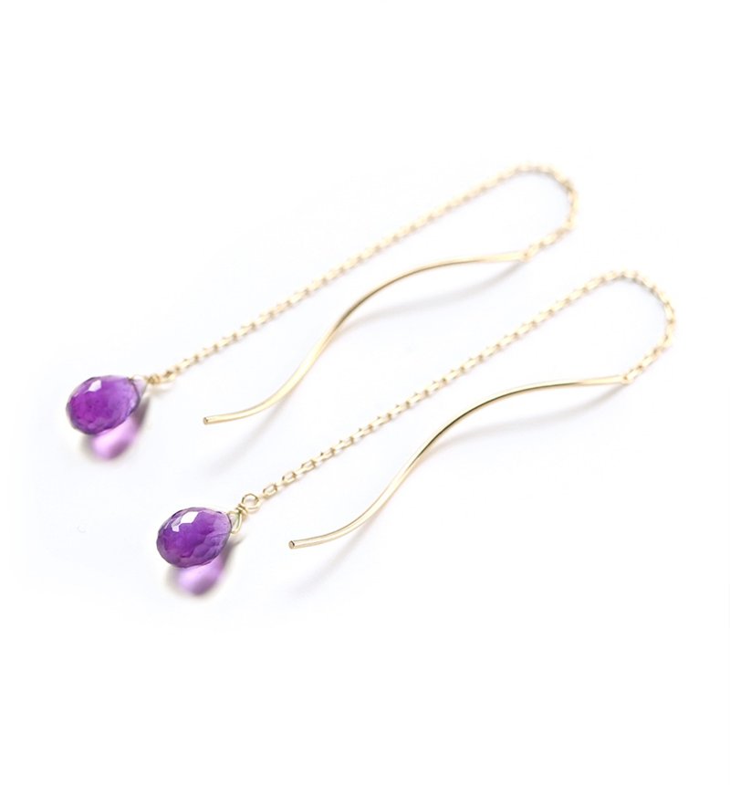 February Birthstone K10 Single Amethyst (Briolette Cut) American Earrings ~ MONTBRETIA ~ - ต่างหู - เครื่องเพชรพลอย สีม่วง