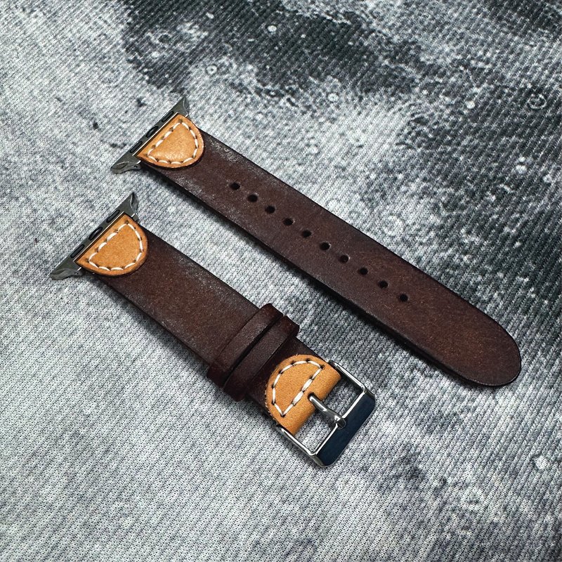 Leather Apple Watch strap - 20mm unisex - Customized gift - Includes engraving and embossing - สายนาฬิกา - หนังแท้ สีนำ้ตาล