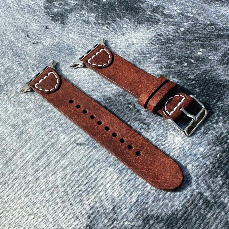 Genuine leather Apple Galaxy watch band - 20mm unisex - Customized gift - Includes engraved and embossed text - สายนาฬิกา - หนังแท้ สีนำ้ตาล