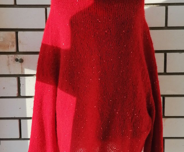 手編みのアンゴラ スパンコール付きセーター ヘイワード レッド