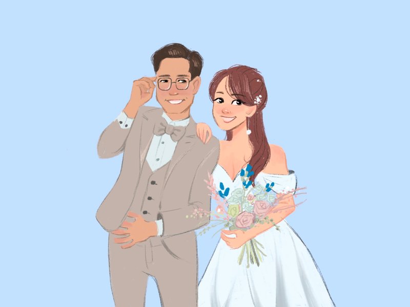 【數位】似顏繪 人像畫 喜帖/ 婚禮邀請卡/ 結婚書約 彩色插畫風 - 電子似顏繪/繪畫/插畫 - 其他材質 