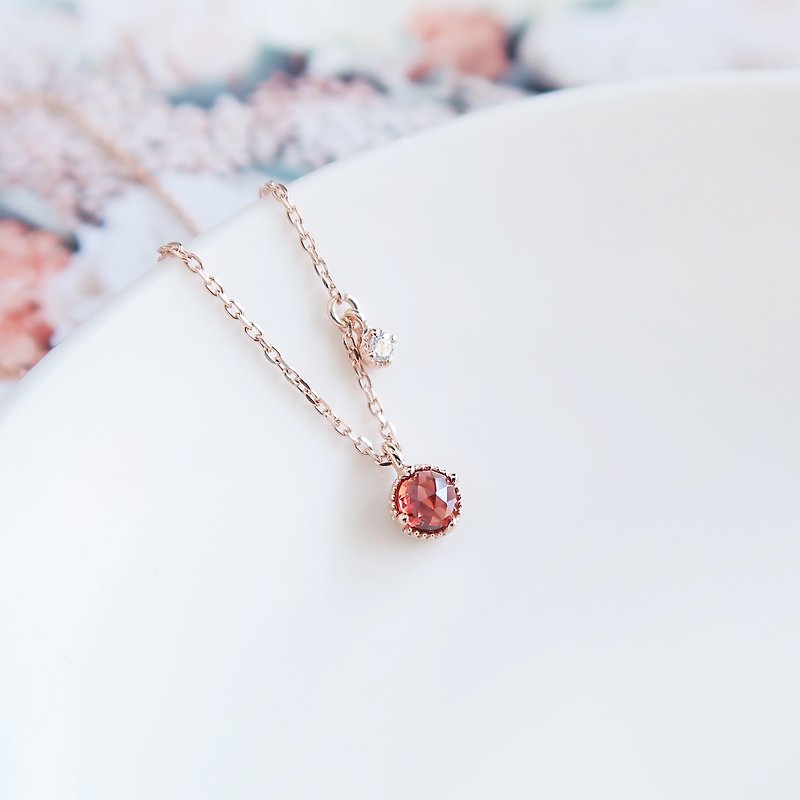 Mother's Day gift red Stone topaz Stone 925 sterling silver 18K Rose Gold necklace free packaging - สร้อยคอ - เงินแท้ สีแดง