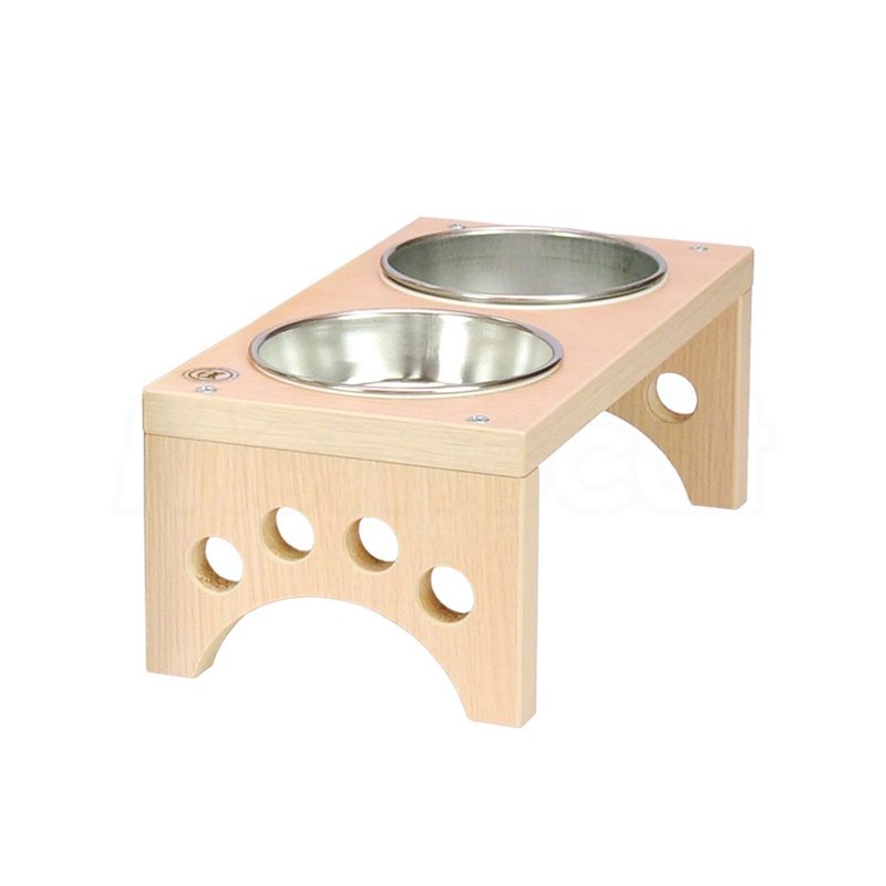 【MOMOCAT】雙口小型犬貓餐桌 天然白橡色 碗架附鐵碗 - 寵物碗/碗架/自動餵食器 - 木頭 