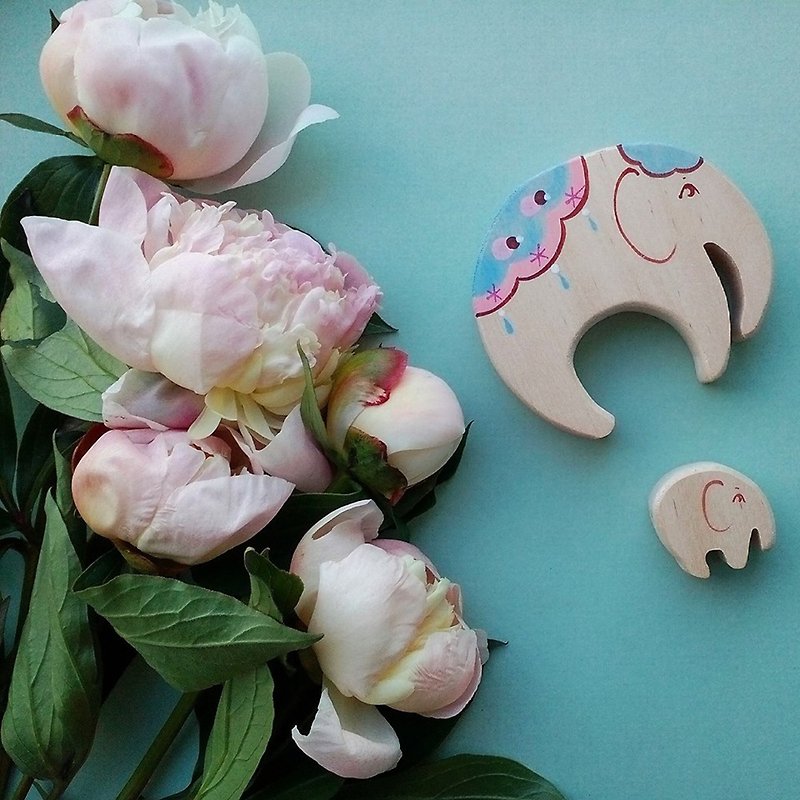 [Selected Gifts] Chunmu Fairy Tale Russian Building Blocks Elephant and Baby Elephant - ของเล่นเด็ก - ไม้ สีน้ำเงิน