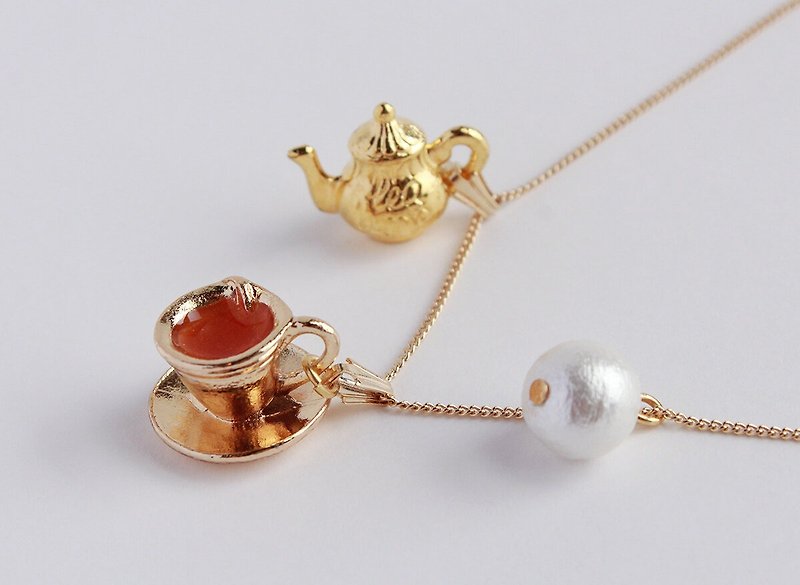 Tea Party Tea Cup Necklace Gold - Necklaces - Copper & Brass Gold