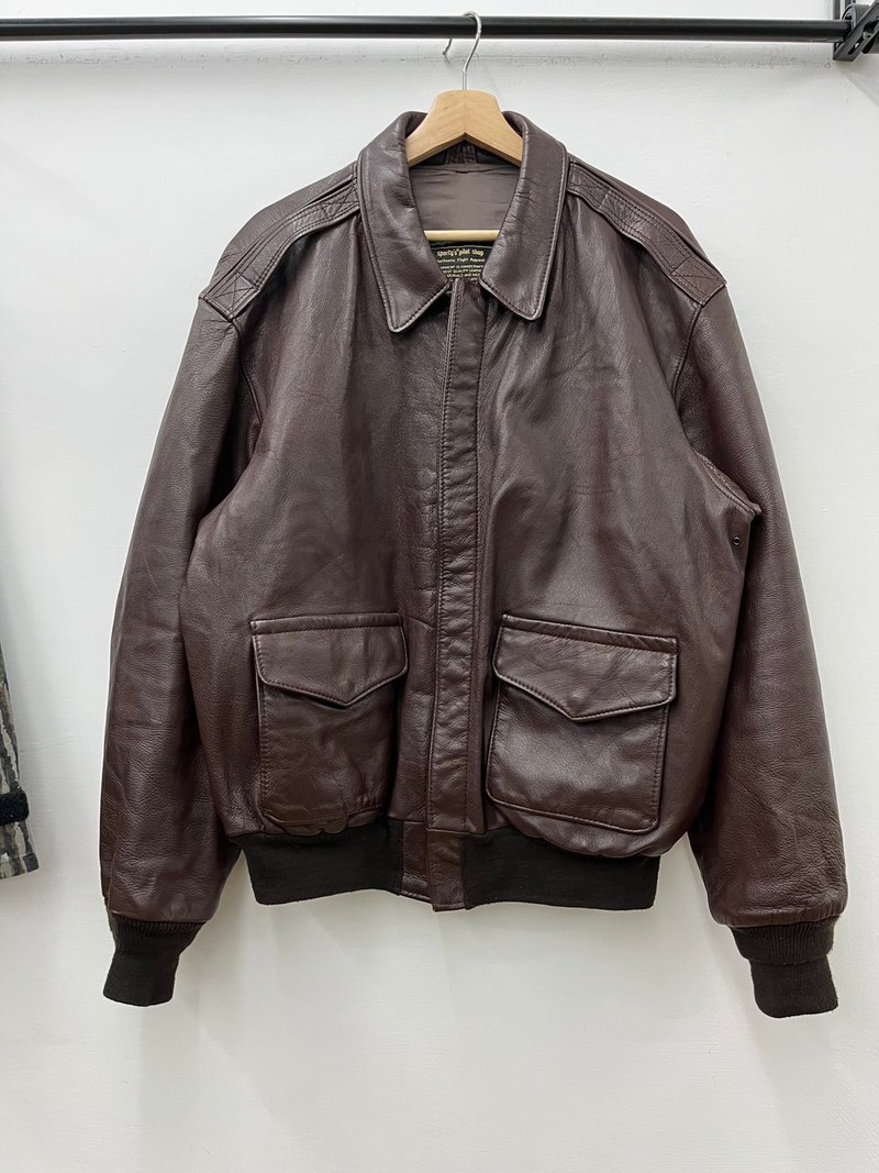 Sporty's Pilot Shop 真皮 皮衣 A-2 轟炸機 飛行外套 美國製 古 - 男夾克/外套 - 真皮 咖啡色